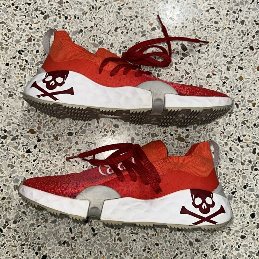 G/FORE Men's Red Orange Athletic Sneakers with Skull Accent